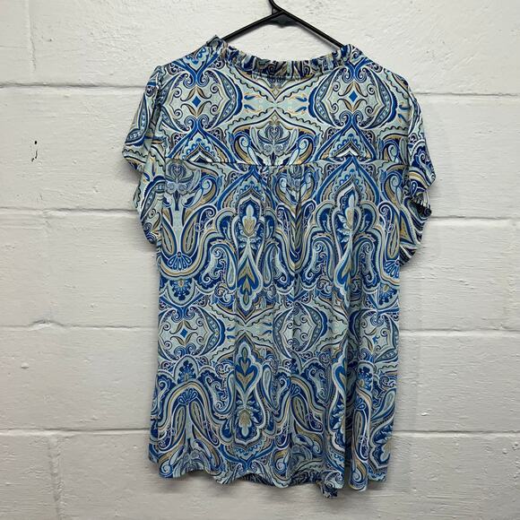 Lane Bryant Paisley Flutter Sleeve Blouse 26 28 Boho Resort Chic Plus Size Top - Picture 8 of 8
